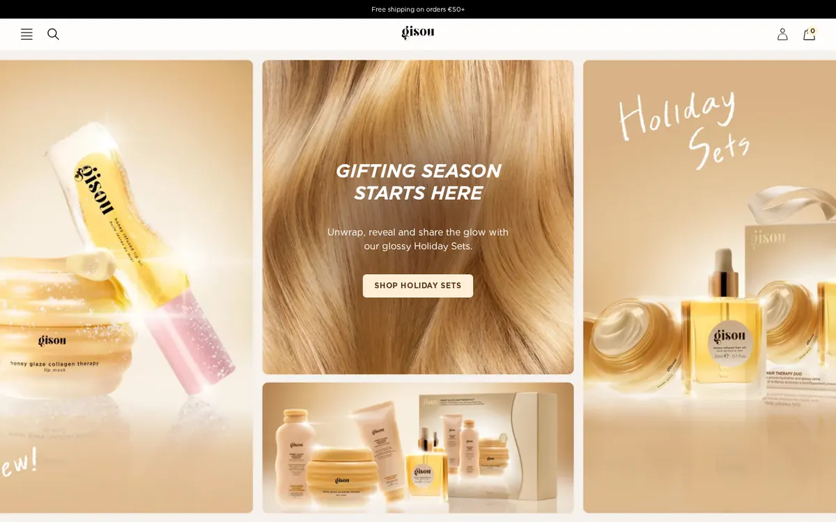 Homepage of the Gisou Shopify store