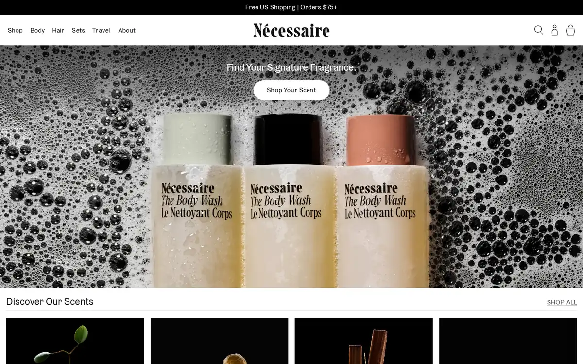 Homepage of the Nécessaire Shopify store