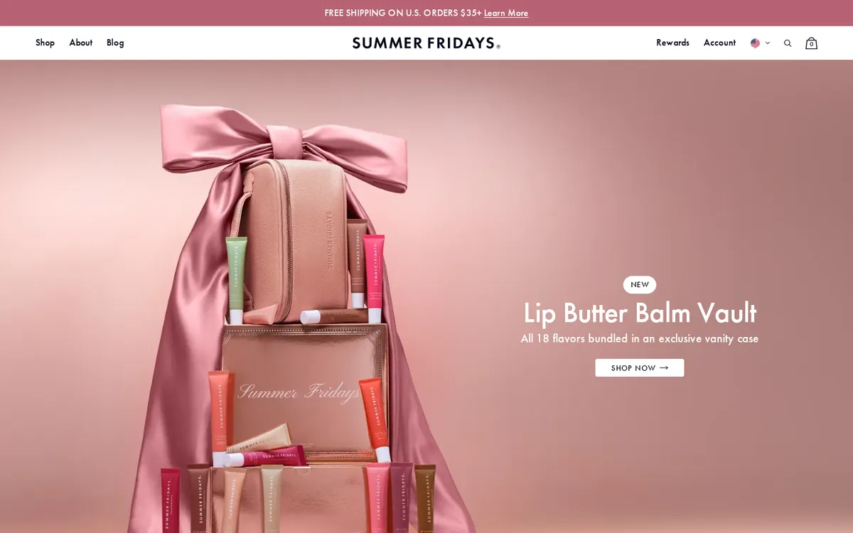 Homepage of the Summer Fridays Shopify store