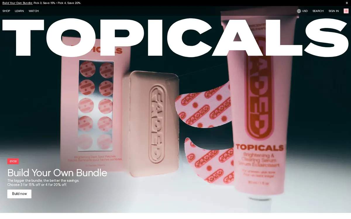 Homepage of the Topicals Shopify store