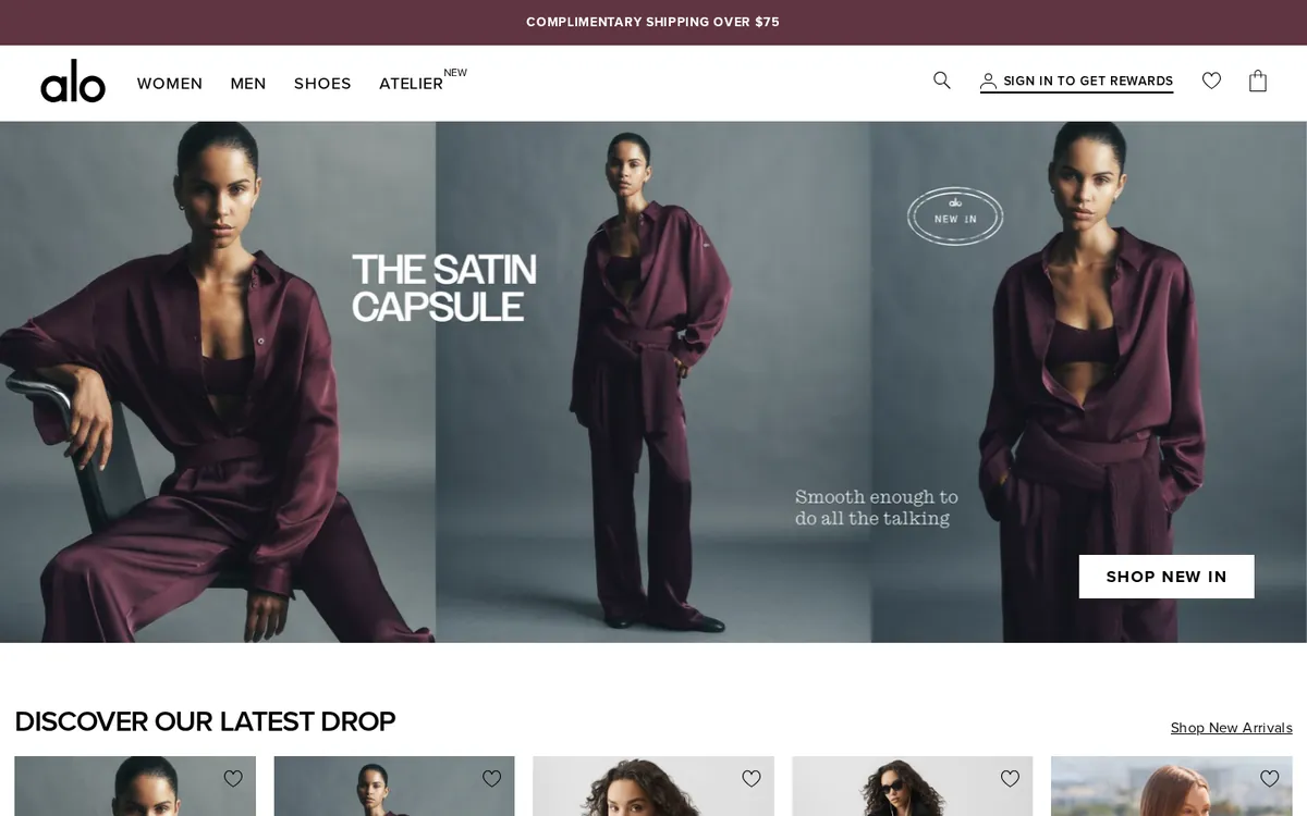 Homepage of the Alo Yoga Shopify store