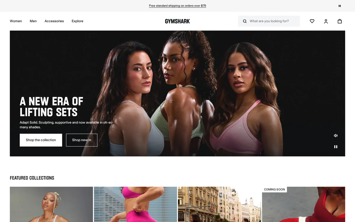 Homepage of the Gymshark Shopify store