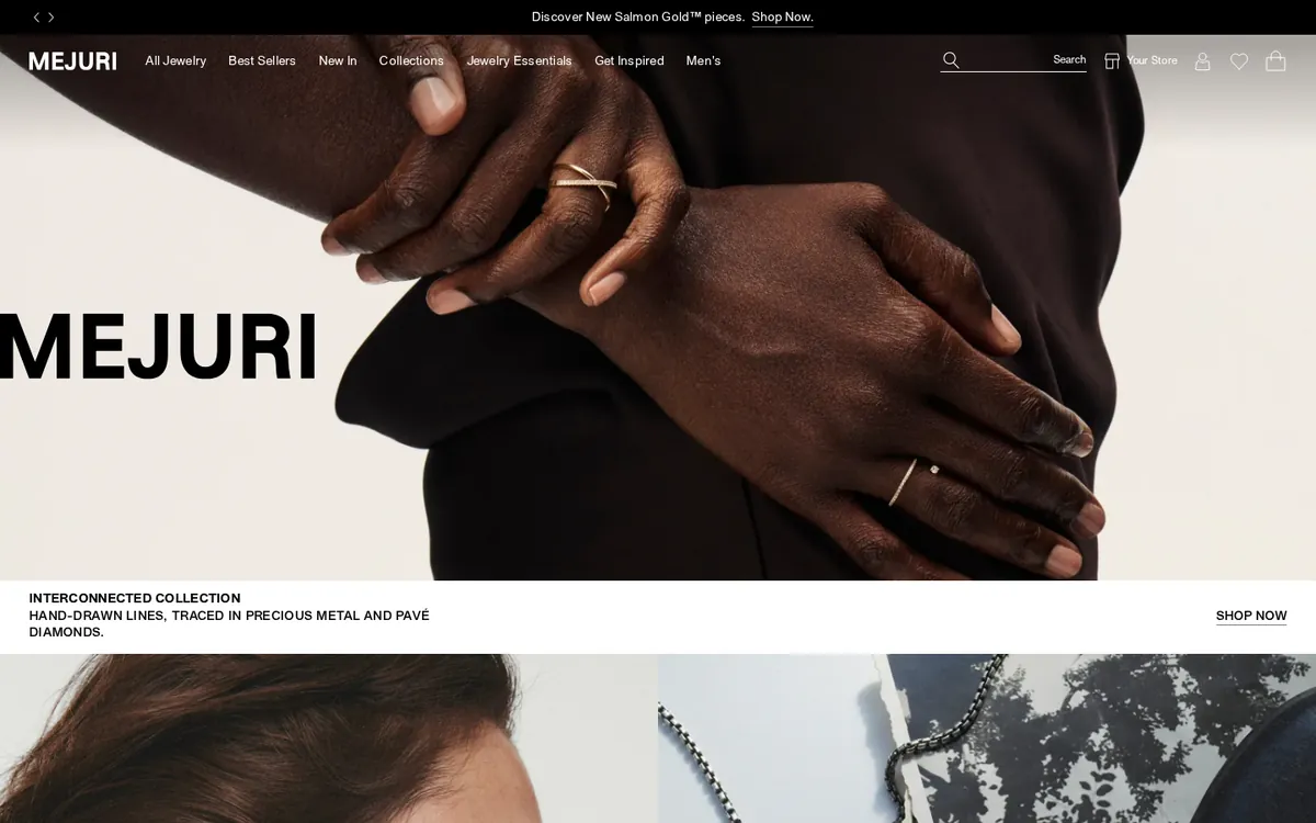 Homepage of the Mejuri Shopify store