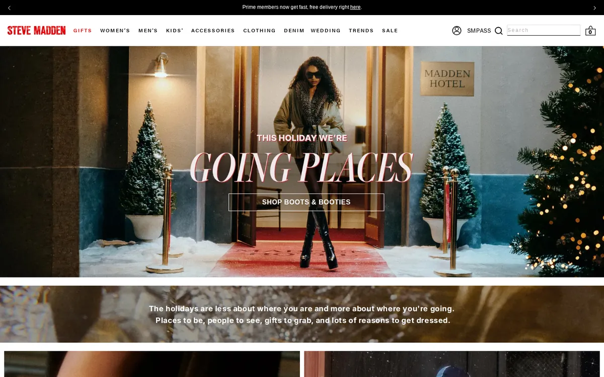 Homepage of the Steve Madden Shopify store