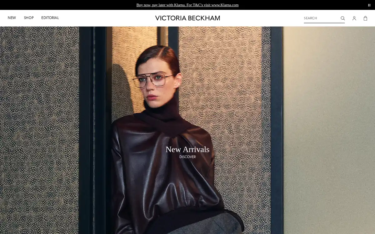 Homepage of the Victoria Beckham Shopify store