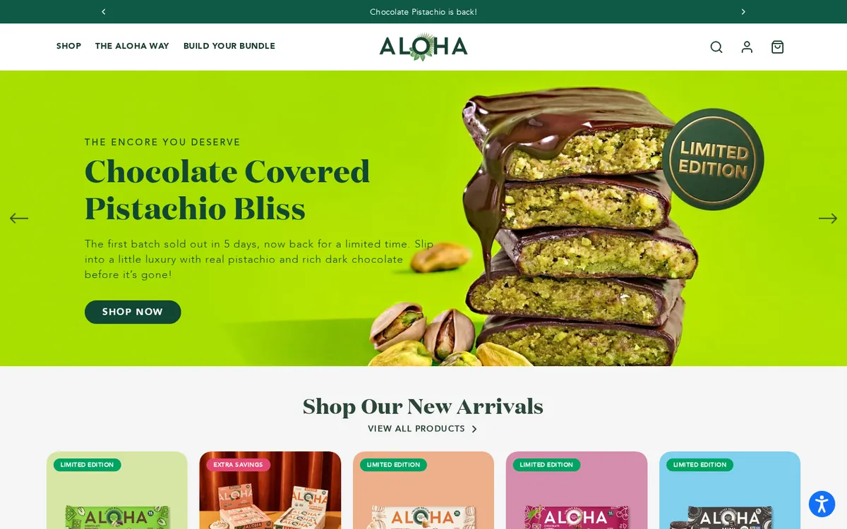 Homepage of the Aloha Shopify store