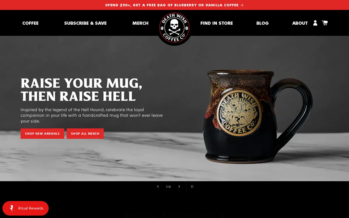 Homepage of the Death Wish Coffee Shopify store