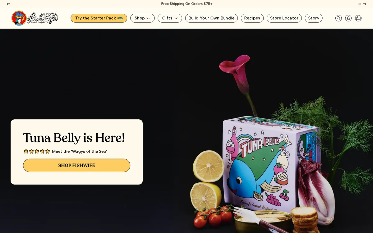 Homepage of the Fishwife Shopify store