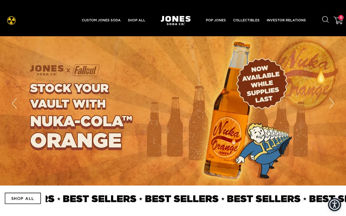 Homepage of the Jones Soda Shopify store