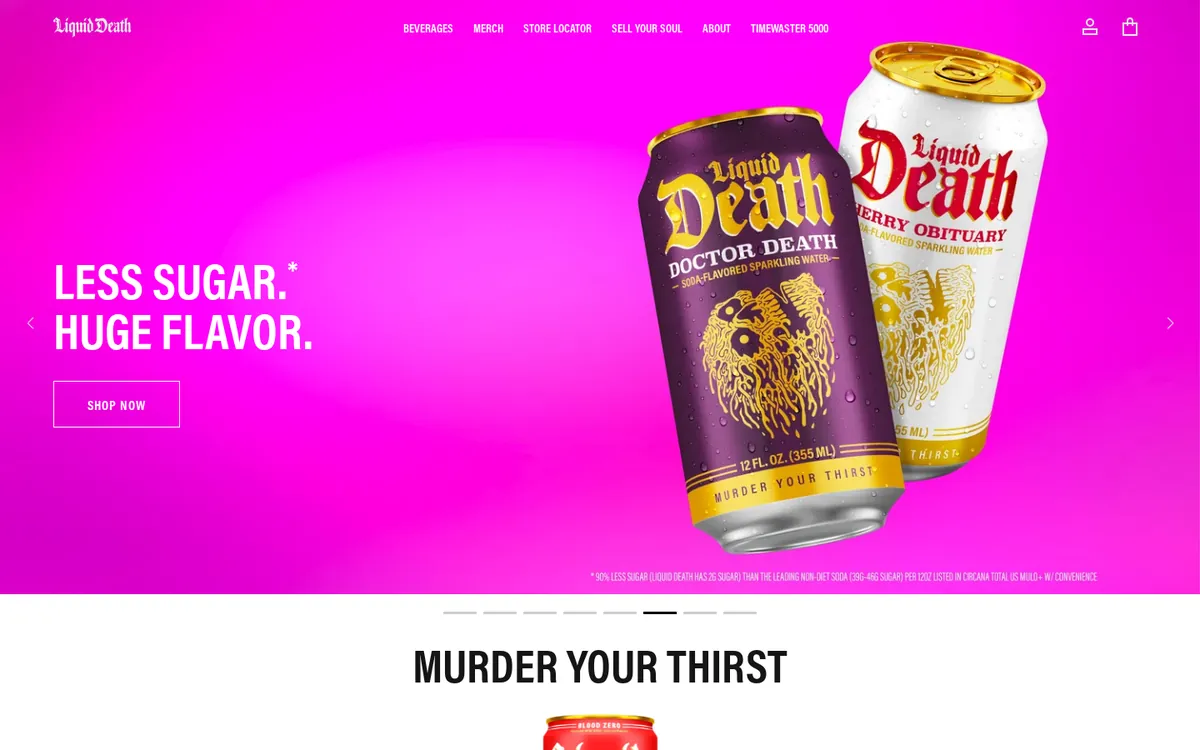 Homepage of the Liquid Death Shopify store