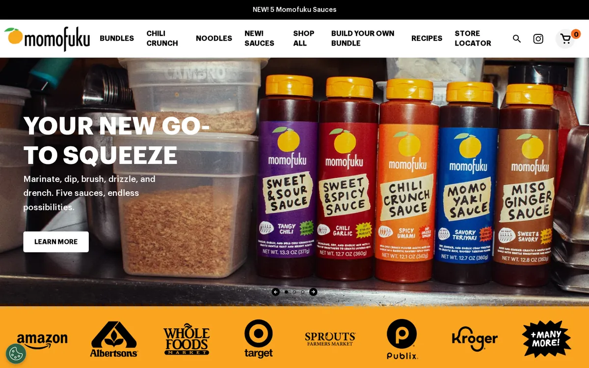 Homepage of the Momofuku Goods Shopify store