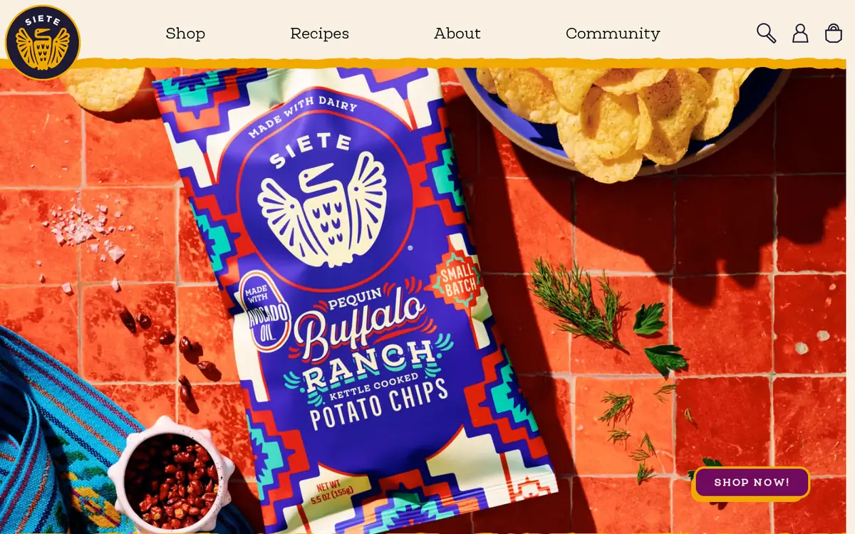 Homepage of the Siete Foods Shopify store