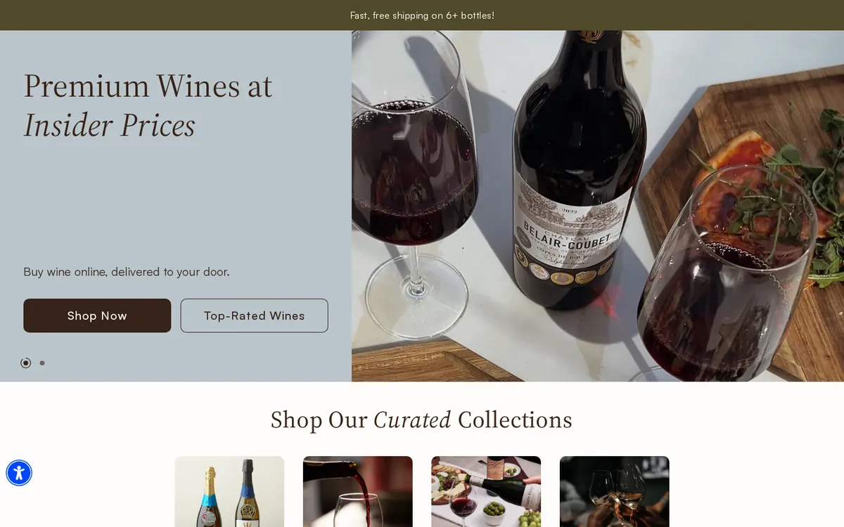 Homepage of the Wine Insiders Shopify store