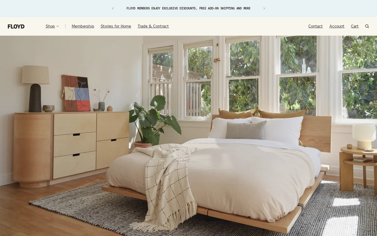 Homepage of the Floyd Shopify store