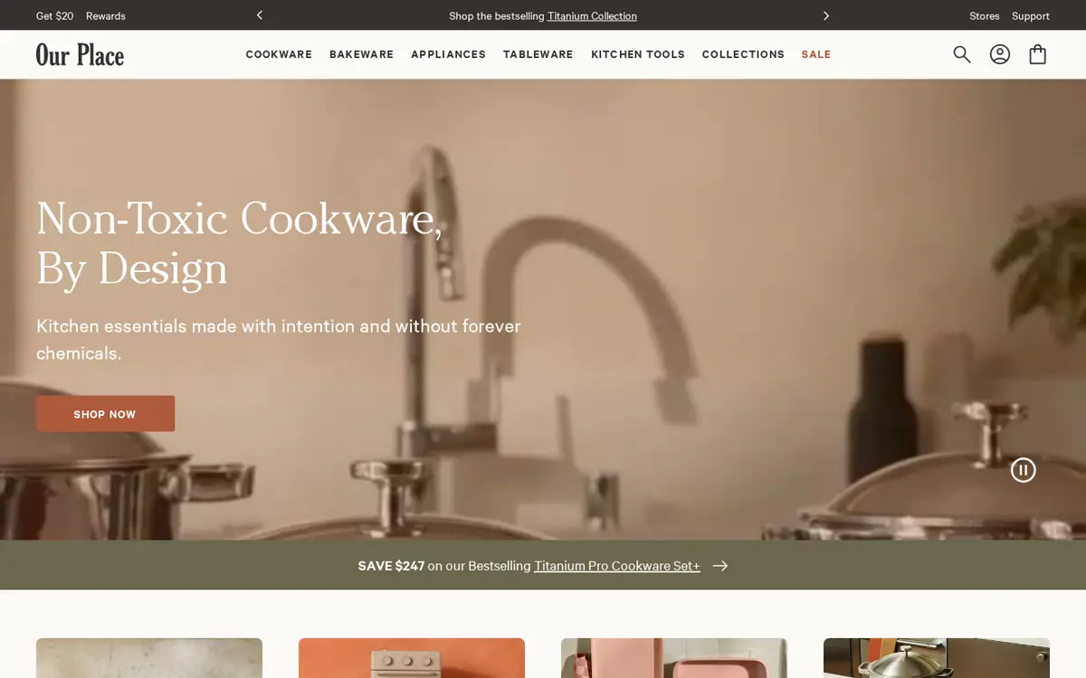 Homepage of the Our Place Shopify store