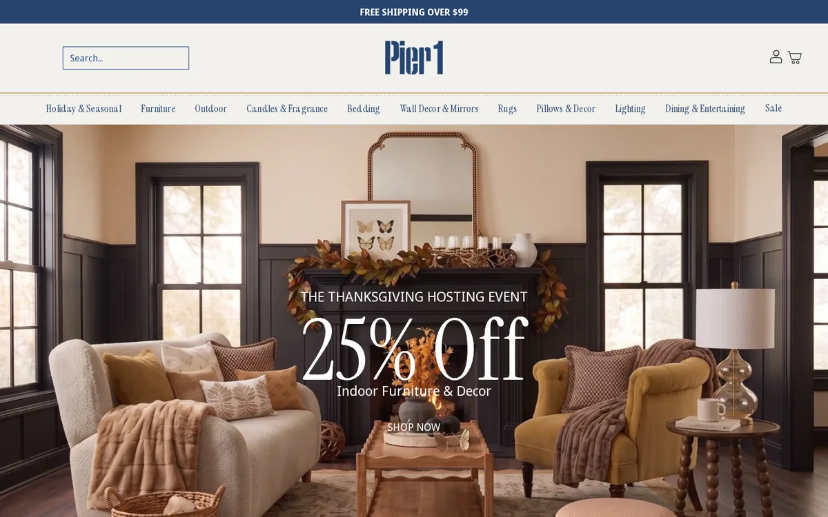 Homepage of the Pier 1 Shopify store