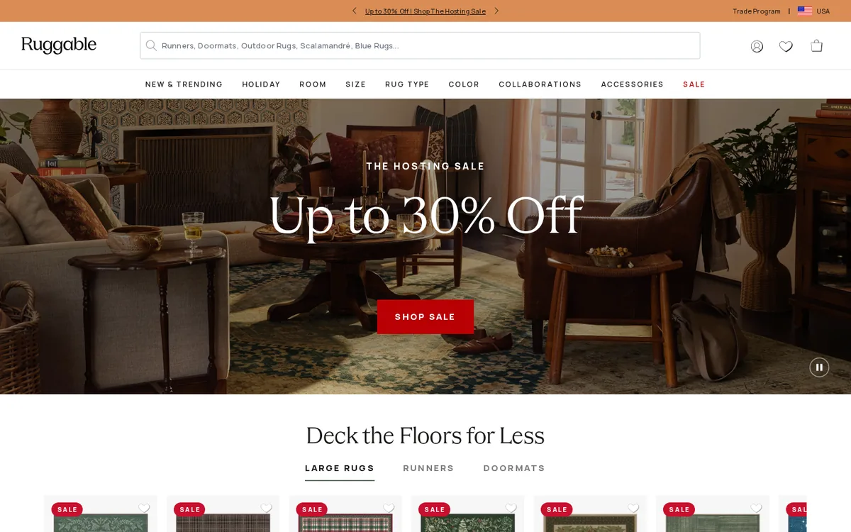 Homepage of the Ruggable Shopify store