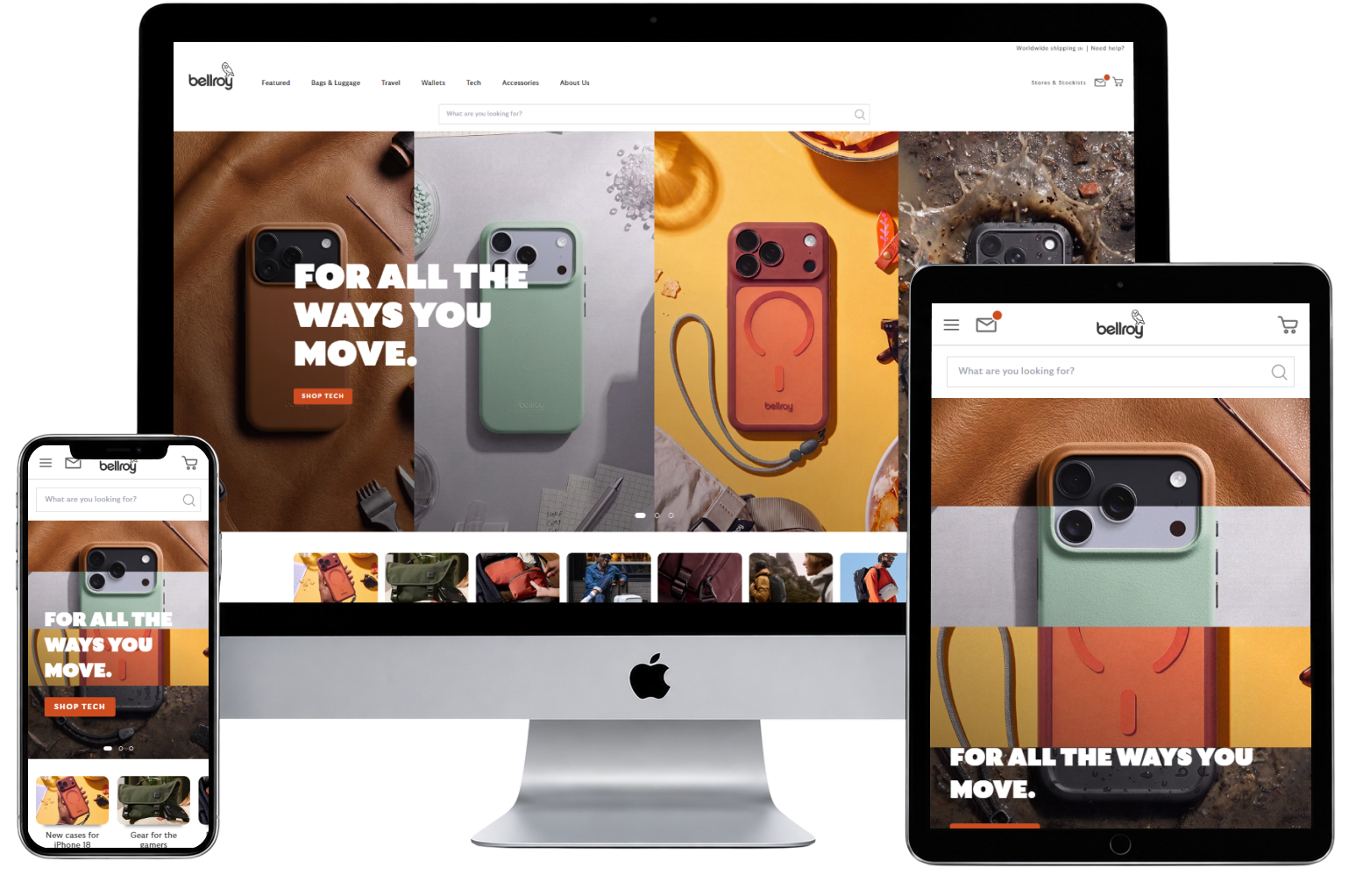 Bellroy website shown across desktop, tablet and mobile.