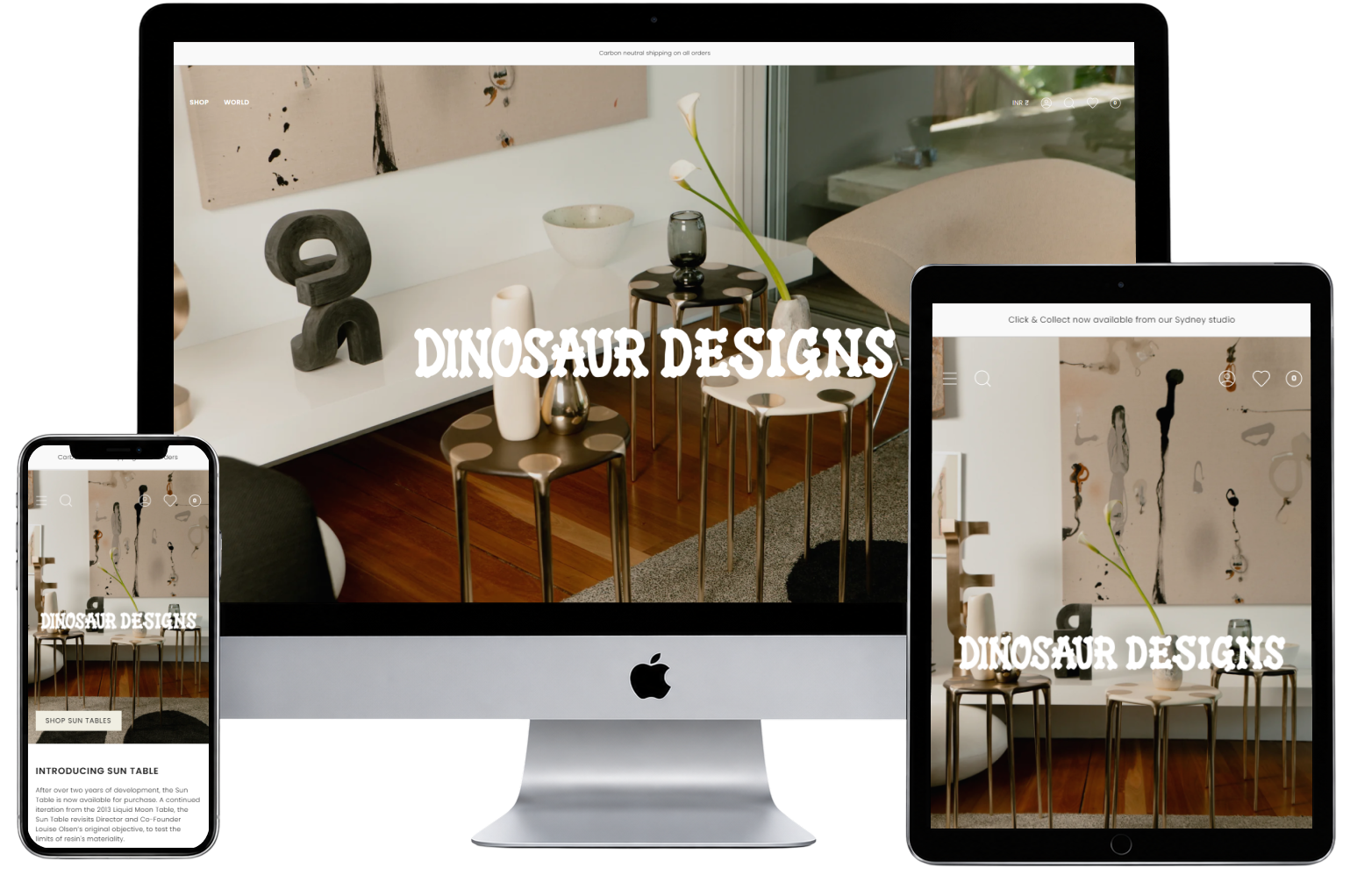 Dinosaurdesigns website shown across desktop, tablet and mobile.