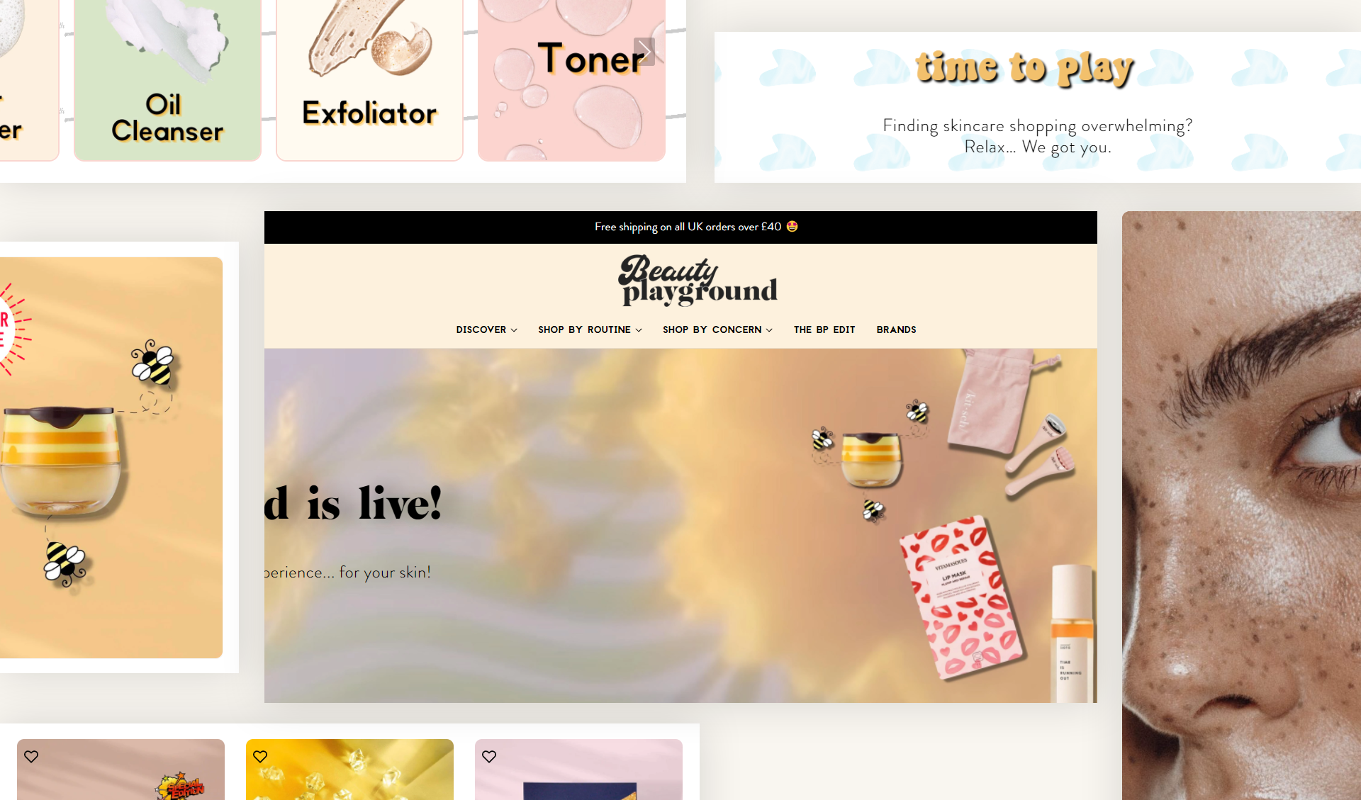 Beauty Playground UK ecommerce storefront project by Webinopoly shown on desktop and mobile.