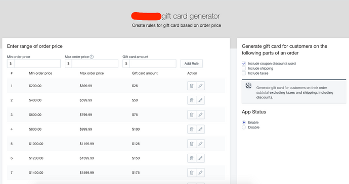 Shopify Gift Card Generator