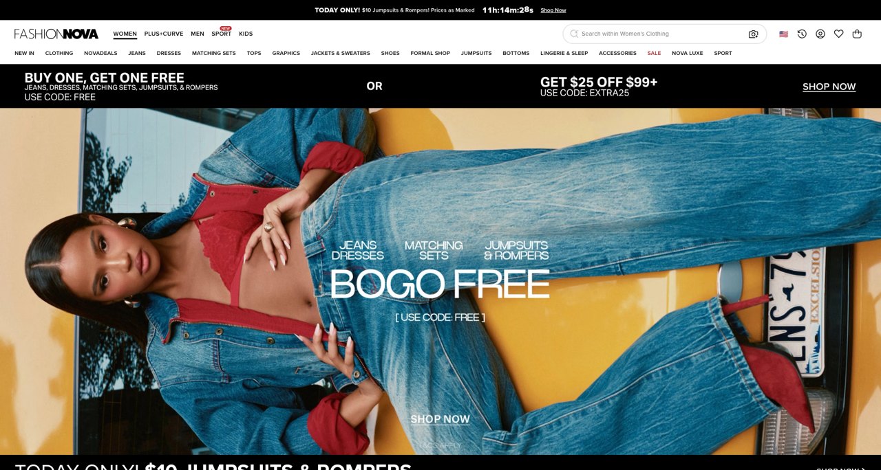 Fashion Nova Shopify storefront