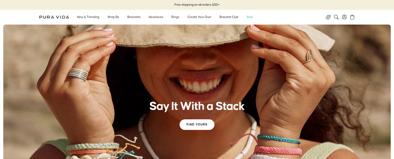 Pura Vida Bracelets Shopify storefront